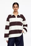K3677 ARKT POLO YAKA KALIN ACI KAHVE ÇİZGİLİ UZUN KOL T-SHIRT