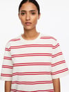 K3696 ARKT KIRMIZI ÇİZGİLİ EKRU T-SHIRT