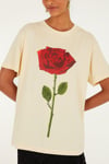 K3780 FARM.RİA GÜL BASKILI EKRU T-SHIRT