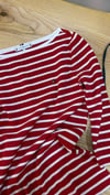 K3845 TM KIRMIZI/BEYAZ ÇİZGİLİ 1/3 KOL T-SHIRT