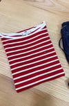 K3845 TM KIRMIZI/BEYAZ ÇİZGİLİ 1/3 KOL T-SHIRT