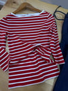 K3845 TM KIRMIZI/BEYAZ ÇİZGİLİ 1/3 KOL T-SHIRT