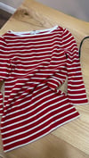 K3845 TM KIRMIZI/BEYAZ ÇİZGİLİ 1/3 KOL T-SHIRT