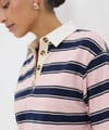 K4039 KEMİK DÜĞMELİ POLO YAKA ÇİZGİLİ T-SHIRT