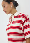K4039 KEMİK DÜĞMELİ POLO YAKA ÇİZGİLİ T-SHIRT