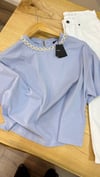 K4052 MA.JE YAKA DETAYLI MAVİ T-SHIRT
