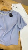 K4052 MA.JE YAKA DETAYLI MAVİ T-SHIRT