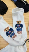 K4228 BEAR DESENLİ 4'LÜ BEYAZ/SİYAH PATİK ÇORAP