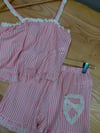 K4281 PEMBE ÇİZGİLİ ŞORTLU PİJAMA TAKIMI