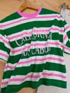 K4286 CALIFORNIA BASKILI RENKLİ ŞERİTLİ T-SHIRT