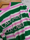 K4286 CALIFORNIA BASKILI RENKLİ ŞERİTLİ T-SHIRT