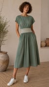 K4295 ANT.PLG BELİ LASTİK DETAYLI YEŞİL ELBİSE