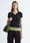 K4386 &OTHR V YAKA PAMUKLU T-SHIRT