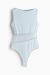 K4399 KAYIK YAKA DANTEL DETAYLI MAVİ BODYSUİT