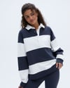 K4521 POLO YAKA LACİVERT ŞERİTLİ OVERSIZE SWEAT