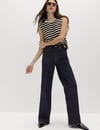K4526 M.S WİDE LEG KONTRAST DİKİŞLİ KOYU LACİVERT JEAN