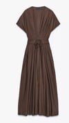 K4527 V YAKA BELDEN OTURTMALI ACI KAHVE ELBİSE