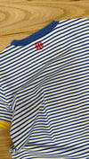 K4538 ÇİÇEK BASKILI MAVİ ÇİZGİLİ T-SHIRT