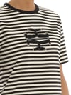 K4539 KUŞGÖZÜ DETAYLI LACİVERT ÇİZGİLİ T-SHIRT