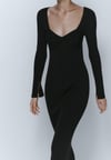 K4586 M.D ÇELİK ÖRME SİYAH MAXİ ELBİSE