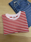 K4604 T.U PEMBE /KIRMIZI ÇİZGİLİ T-SHIRT