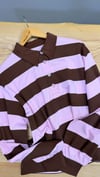 K4711 POLO YAKA PEMBE/KAHVE ÇİZGİLİ UZUN KOL T-SHIRT