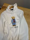MEN2289 BEAR BASKILI KAPÜŞONLU BEYAZ SWEAT