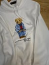 MEN2289 BEAR BASKILI KAPÜŞONLU BEYAZ SWEAT