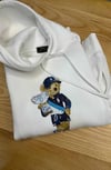 MEN2295 BEAR BASKILI KAPÜŞONLU BEYAZ SWEAT