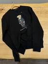 MEN2296 BEAR BASKILI BİSİKLET YAKA SİYAH SWEAT