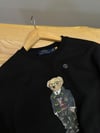 MEN2296 BEAR BASKILI BİSİKLET YAKA SİYAH SWEAT
