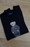 MEN2301 BEAR BASKILI BİSİKLET YAKA SİYAH SWEAT