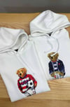 MEN2317 PRL BEAR BASKILI KAPÜŞONLU BEYAZ SWEAT