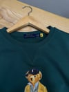 MEN2328  BEAR BASKILI BİSİKLET YAKA YEŞİL SWEAT