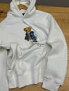 MEN2343 PRL BEAR BASKILI KAPÜŞONLU BEYAZ SWEAT
