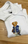 MEN2343 PRL BEAR BASKILI KAPÜŞONLU BEYAZ SWEAT