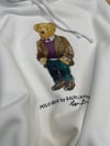 MEN2364 PRL BEAR BASKILI BEYAZ KAPÜŞONLU SWEAT