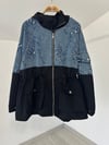 10512 Denim Garnili Pul İşlemeli Ceket-Siyah 