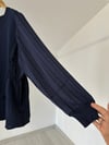 10553 Kumaş Garnili Dilimli Triko Bluz-Lacivert