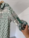 10732 Pamuklu Desenli Gömlek Elbise-Yeşil