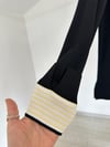 13022 Manşette Çizgi Detaylı İtalyan Rayon İplik Triko Bluz-Siyah