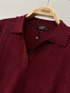 13308 Polo Yaka İncili Triko Bluz-Bordo