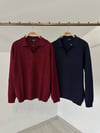 13308 Polo Yaka İncili Triko Bluz-Bordo