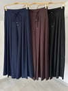 14112 Beli Bağcıklı Geniş Paçalı Pantolon-Lacivert