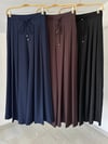 14112 Beli Bağcıklı Geniş Paçalı Pantolon-Siyah