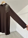 15343 Sıfır Yaka Taş Detaylı Tunik-Kahverengi