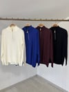 15377 Yakası Fermuarlı Triko Bluz-Bordo