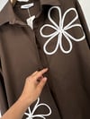 1625 Çiçek Aplikeli Tunik-Kahverengi