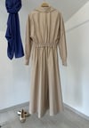 218003 Kapalı Kruvaze V Yaka Pamuklu Elbise-Camel