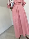 218273 Kendi Kumaşından Kemerli Pamuklu Elbise-Pembe